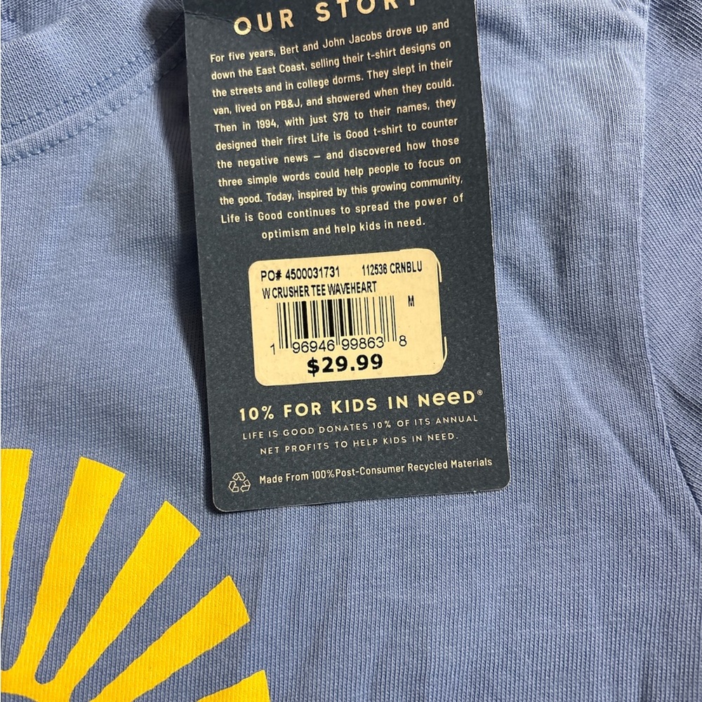NWT - Life Is Good - Blue Graphic T-Shirt with Heart Design - Picture 3 of 4